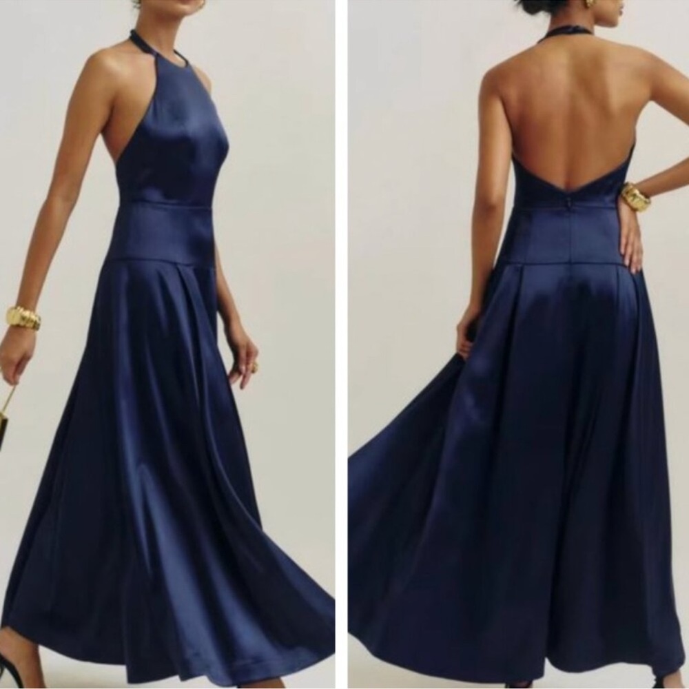 Reformation Lilyann Satin Maxi Dress - Navy Blue - size 4